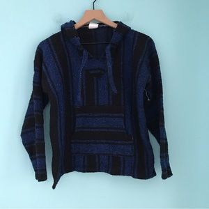 Ragstock Baja Drug Rug Kangaroo Pocket Striped Pullover Beach Hooded Jacket S